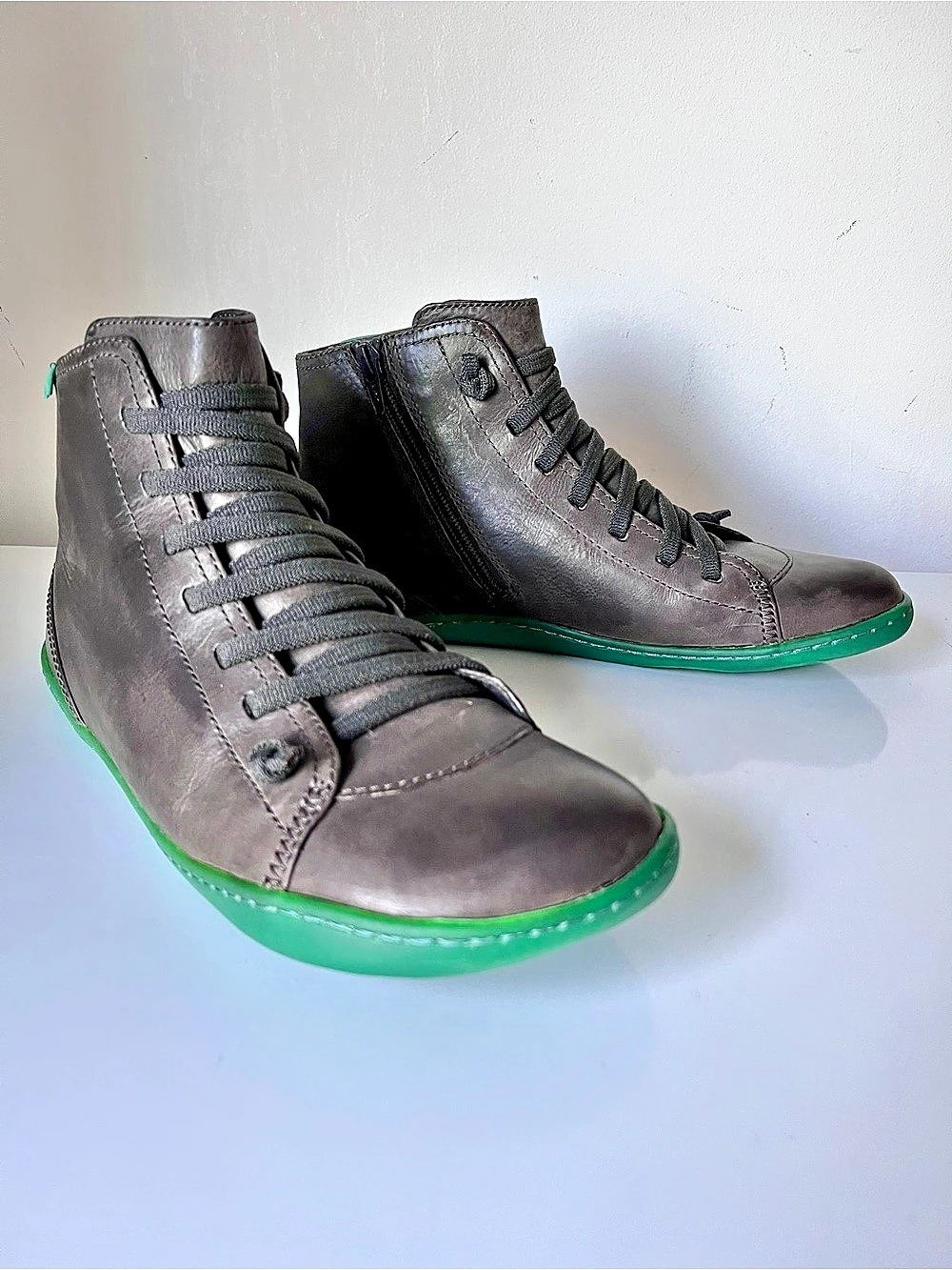 Camper Peu Cami Leather Ankle Boots Grey Brown Green TPU Sole EU 40